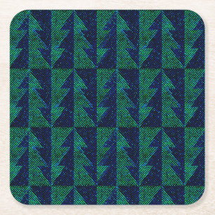 Blue, green Christmas trees. Christmas Square Paper Coaster