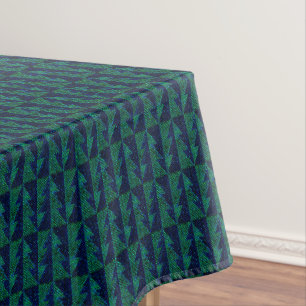 Blue, green Christmas trees. Christmas Tablecloth