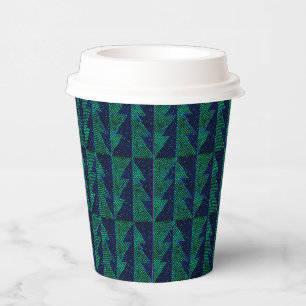 Blue, green Christmas trees. Paper Cups