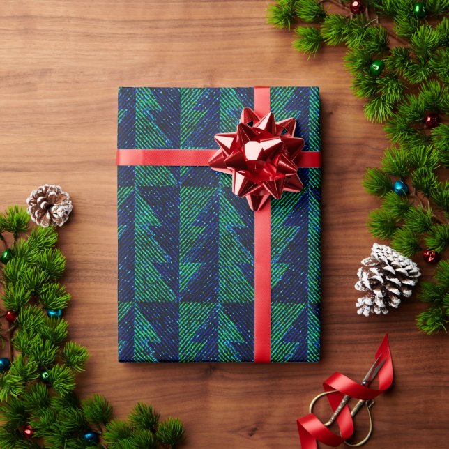 Blue, green Christmas trees.  Wrapping Paper (Holiday Gift)