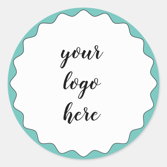 Blue Green Circle Rings Border Custom Logo  Classic Round Sticker (Front)