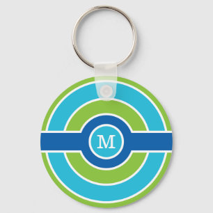 Blue / Green circles custom monogram key chain