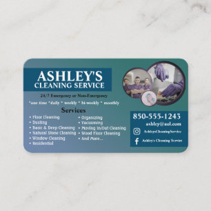 Blue Green Cleaning Service Business Card 