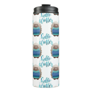 BLUE & GREEN CLOTHED WINTER SQUIRRELS THERMAL TUMBLER