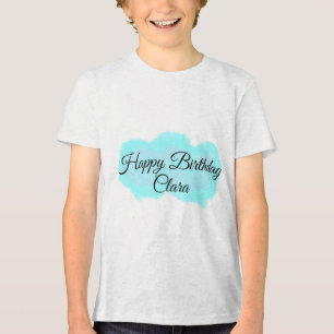 Blue green clouds pastel happy birthday modern kid Tri-Blend shirt