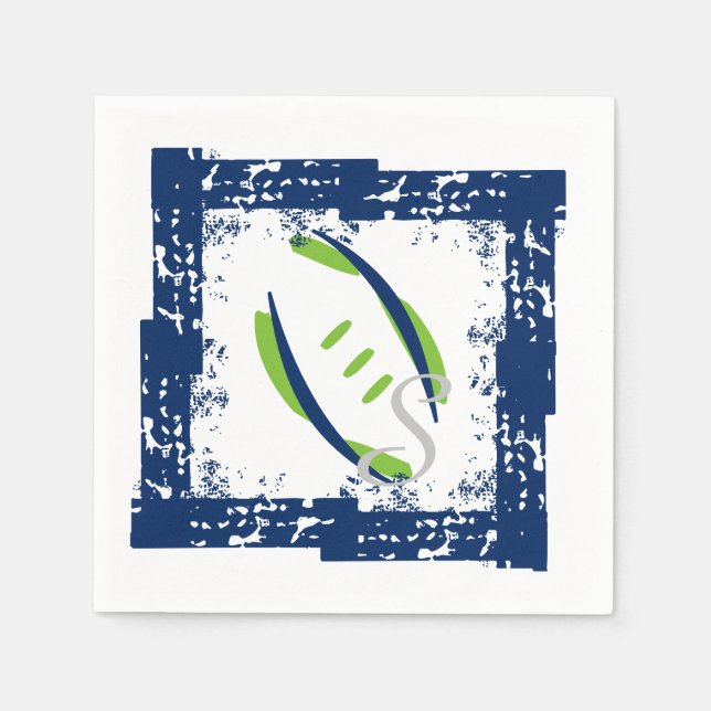 Blue & Green Coctail Napkins-Initial Napkin (Front)