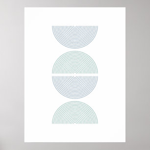 Blue & Green Colour Half Circles Minimalist Art Poster