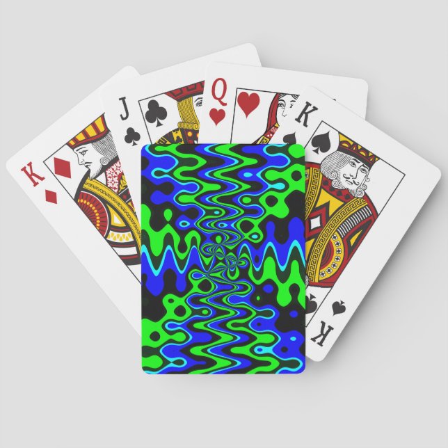 Blue & Green Colourful Psychedelic Playing Cards (Back)