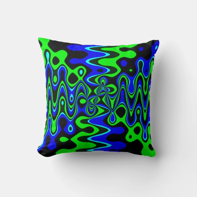 Blue & Green Colourful Psychedelic Throw Pillow (Front)