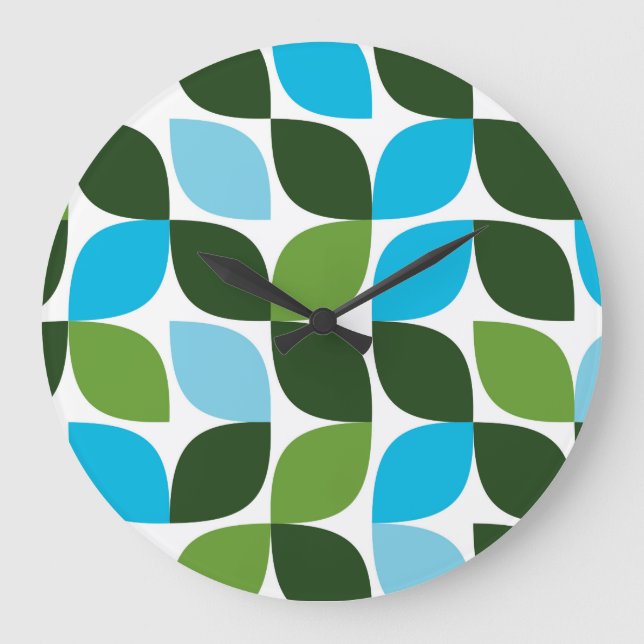 Blue, green, cool, trendy, modern nature abstract large clock (Front)