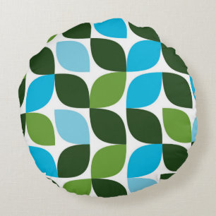 Blue, green, cool, trendy, modern nature abstract round cushion