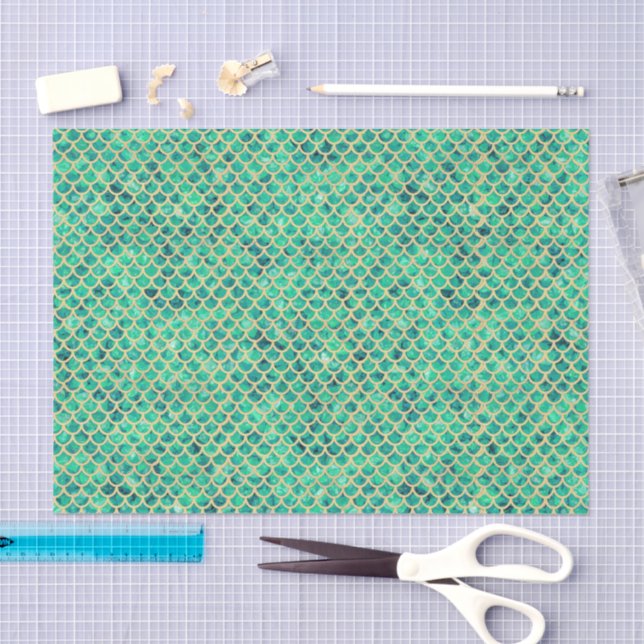 Blue Green Crushed Glass Mermaid Scales Decoupage Tissue Paper (Craft)