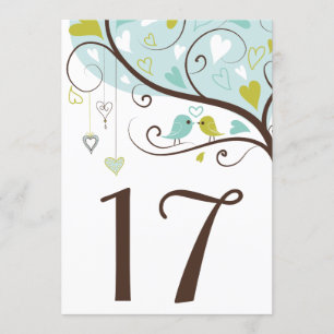 Blue & Green   Cute Lovebirds Table Numbers Card