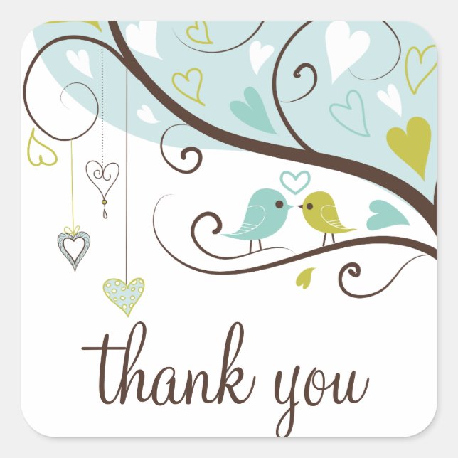 Blue & Green | Cute Lovebirds Thank You Sticker (Front)