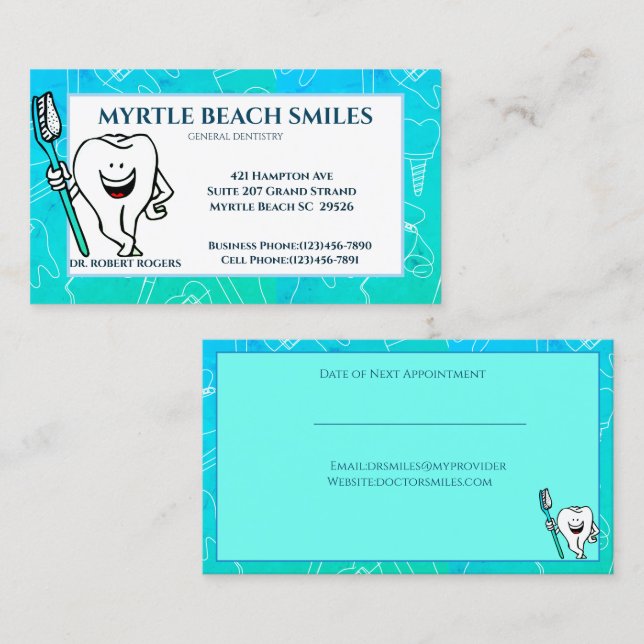 Blue Green Dentist Appointment and  Business Card (Front/Back)