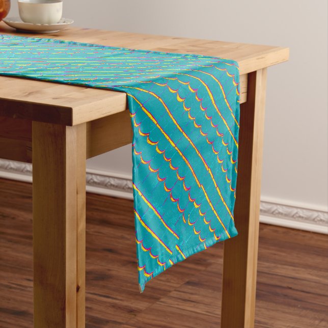 blue-green diagonal shingles short table runner (In Situ)