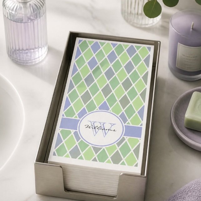 Blue & Green Diamond Pattern Personalised Napkin (Creator Uploaded)