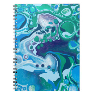 Blue Green Digital Marble Fluid Art Notebook