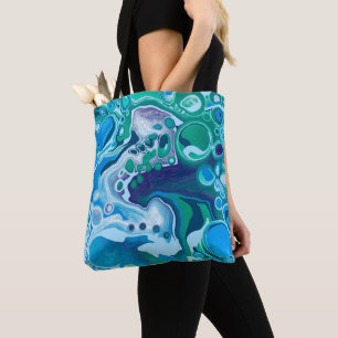 Blue Green Digital Marble Fluid Art  Tote Bag