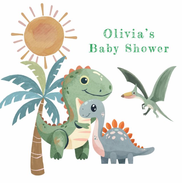 Blue Green Dinosaur And Friends Girl Baby Shower Standing Photo Sculpture (Front)