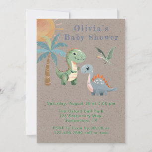 Blue Green Dinosaur Boy Baby Shower  Invitation