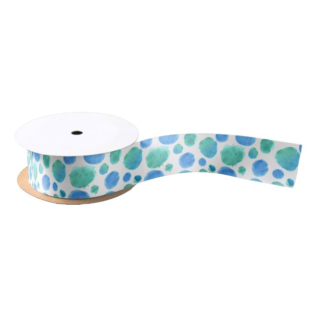 Blue Green Dot Watercolor Ribbon Satin Ribbon (Spool)
