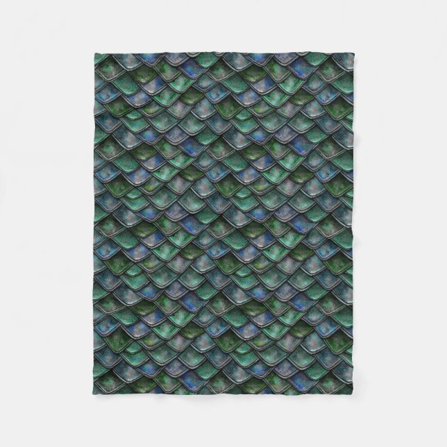 Blue Green Dragon Scales Fleece Blanket (Front)