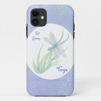 Blue, Green Dragonfly Eat, Sleep Yoga Motivational iPhone 11 Case