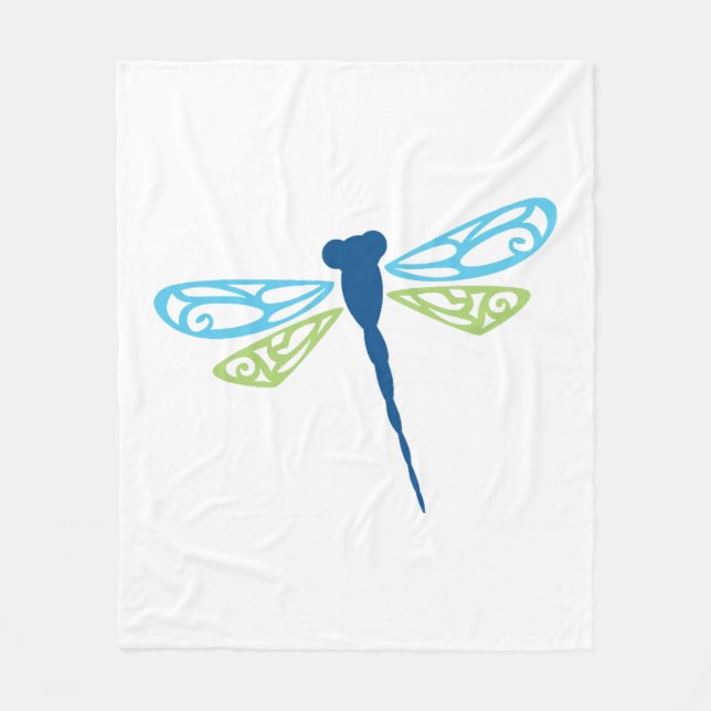 Blue & Green Dragonfly Fleece Blanket (Front)