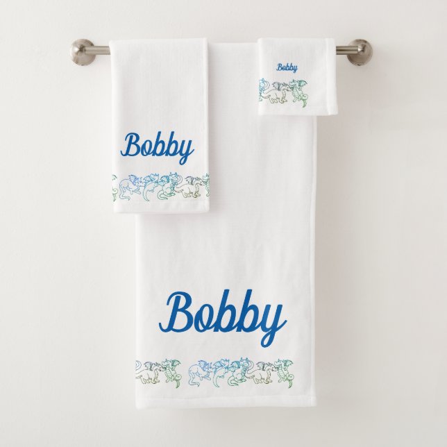 Blue Green Dragons Bath Towel Set Custom Set (Insitu)
