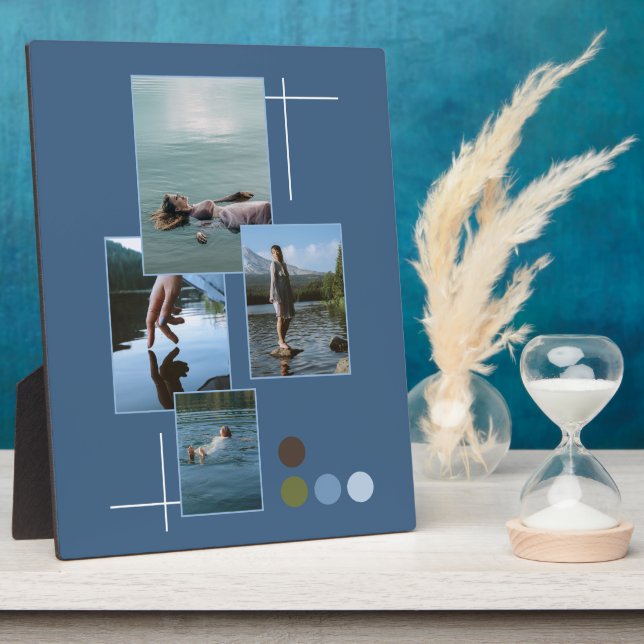 Blue Green Drown Photo Collage Script Plaque (Side)