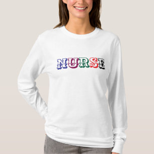 Blue-Green Embroidered NURSE Athletic Block Gemma  T-Shirt