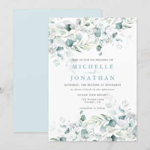 Blue Green Eucalyptus Bouquet Wedding Invitation