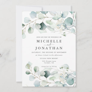 Blue Green Eucalyptus Bouquet Wedding Invitation