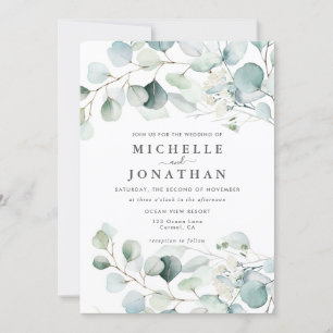 Blue Green Eucalyptus Bouquet Wedding Invitation