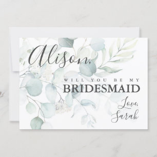 Blue Green Eucalyptus Bridesmaid Proposal Card
