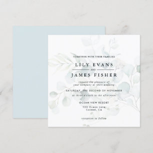 Blue Green Eucalyptus Foliage Bouquet Wedding Dark Invitation