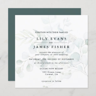 Blue Green Eucalyptus Foliage Bouquet Wedding Dark Invitation