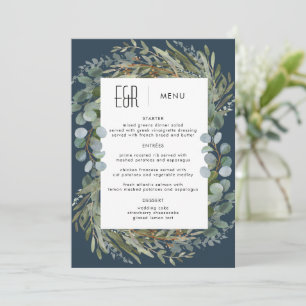 Blue Green Eucalyptus Frame Black on White Menu