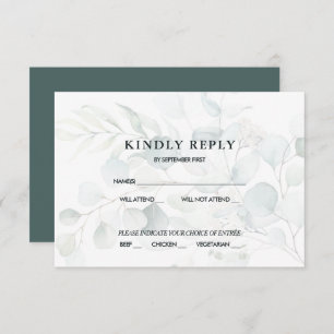 Blue Green Eucalyptus Wedding RSVP Response Dark I Invitation
