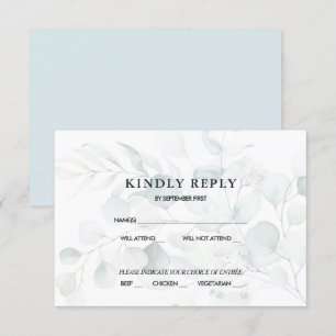 Blue Green Eucalyptus Wedding RSVP Response Dark Invitation