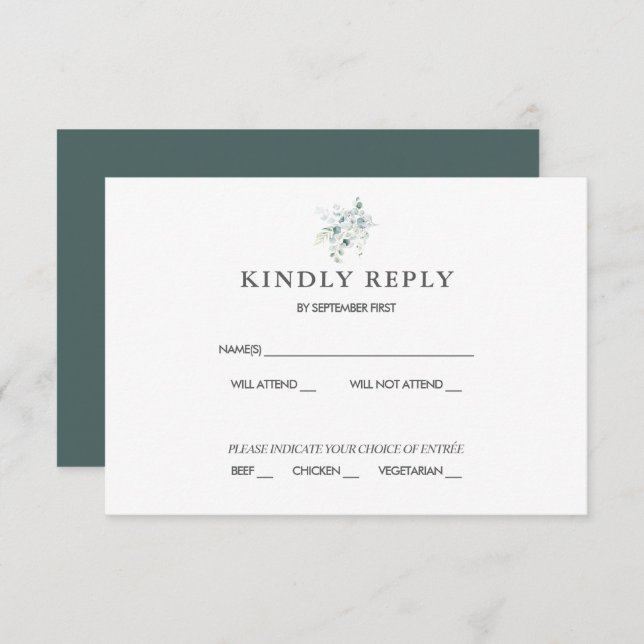 Blue Green Eucalyptus Wedding RSVP Response Invita Invitation (Front/Back)