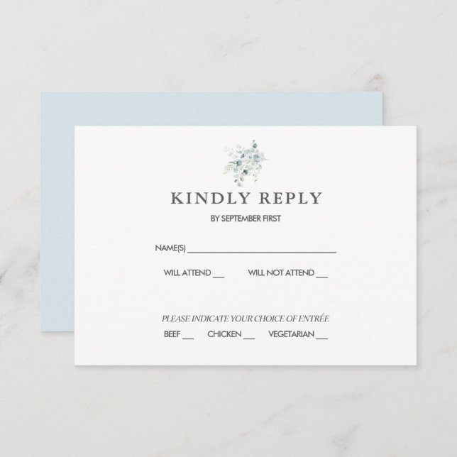 Blue Green Eucalyptus Wedding RSVP Response Invitation (Front/Back)