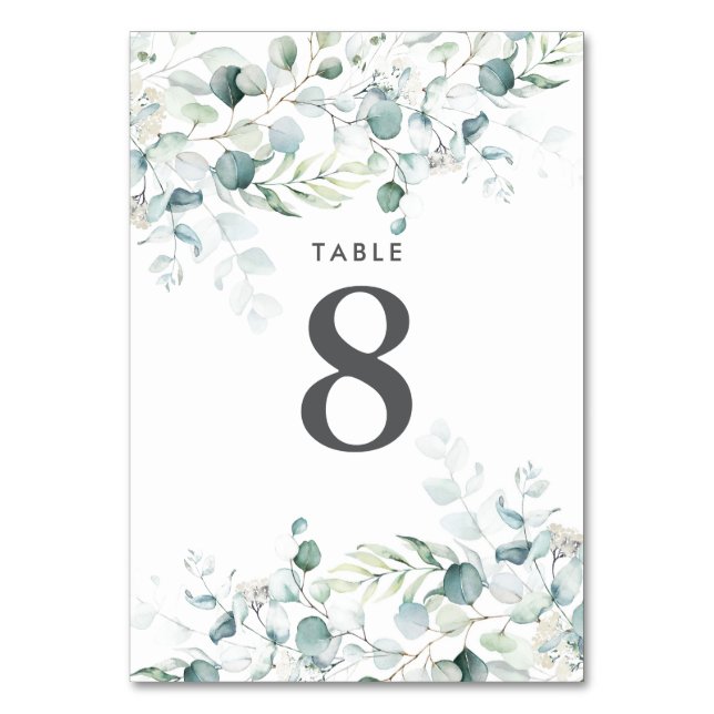 Blue Green Eucalyptus Wedding Table Number Light (Front)
