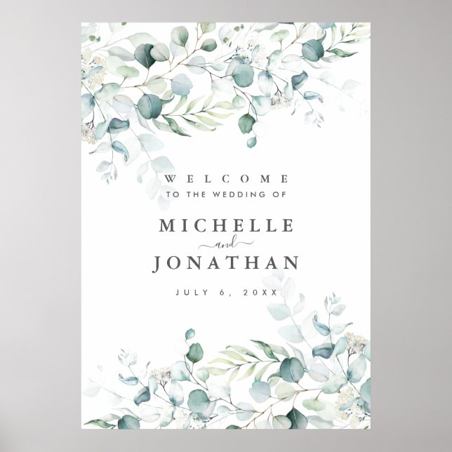 Blue Green Eucalyptus Wedding  Welcome Sign (Front)