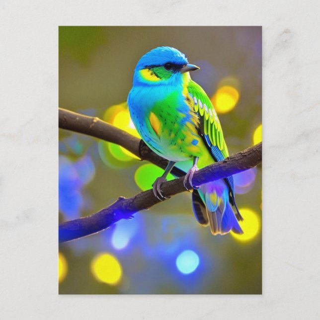 Blue Green Fantasy Bird Postcard (Front)