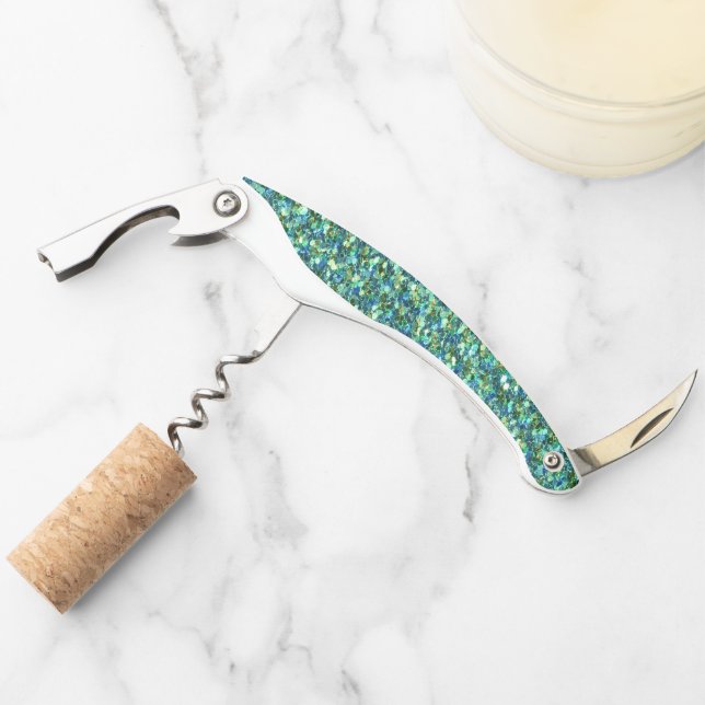 Blue-green faux glitter corkscrew (Front)