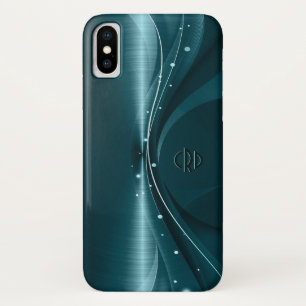 Blue-Green Faux Metallic Modern Dynamic Waves iPhone X Case