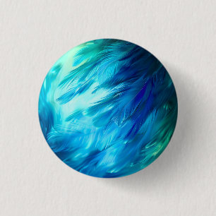 Blue Green Feather Abstract 3 Cm Round Badge