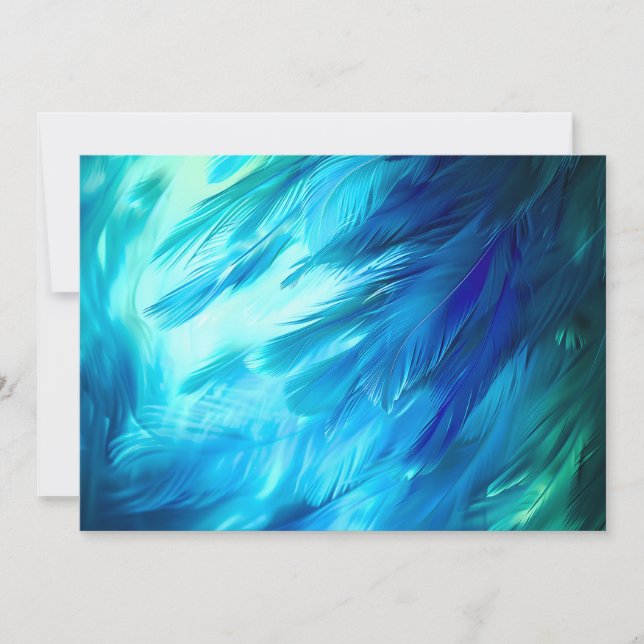Blue Green Feather Abstract Announcement (Front)
